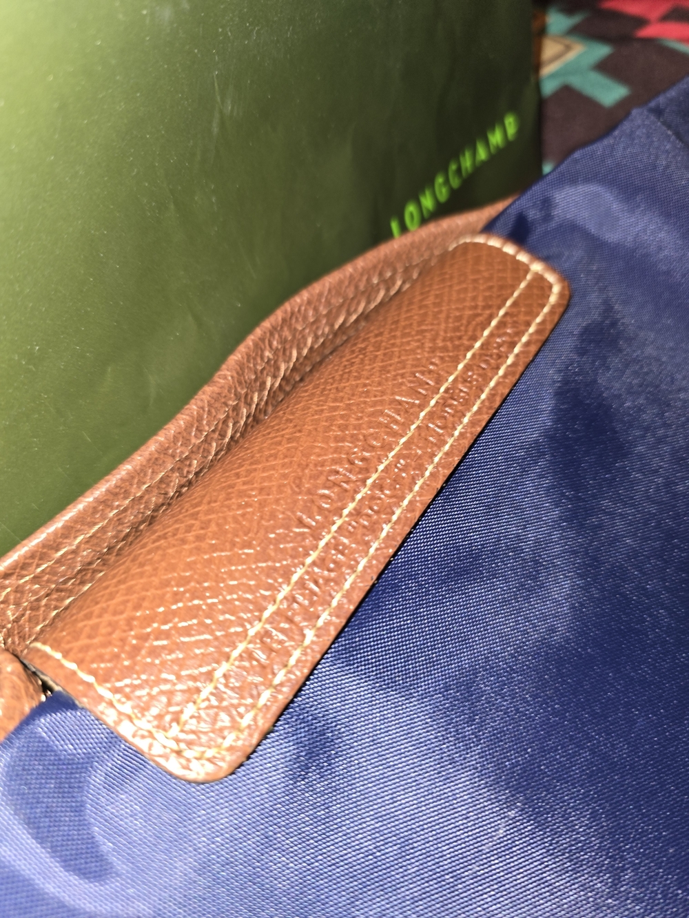 Longchamp LE PLIAGE Small Navy Bag with Brown Leather Trim/handle - Picture 4 of 6